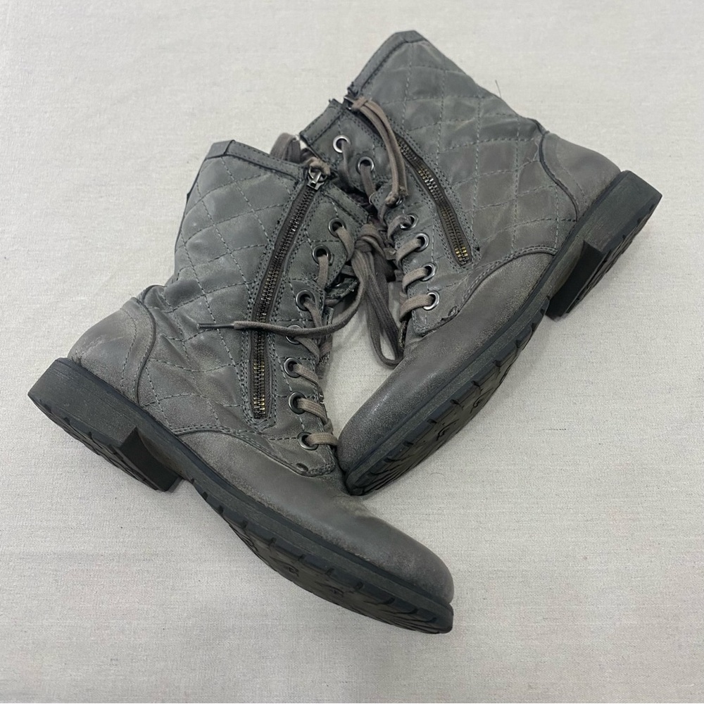 Roxy Rockford Gray Quilted Faux Leather Combat Boots Women's Size 9